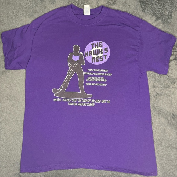 Limited Edition Marvel Hawkeye Avengers The Hawks Nest Golf Lessons Shirt - Picture 2 of 4
